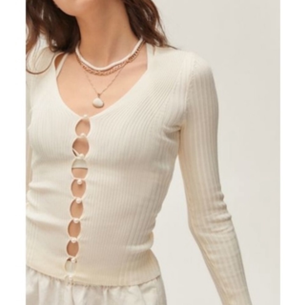 uo bonnie pearl button-up sweater